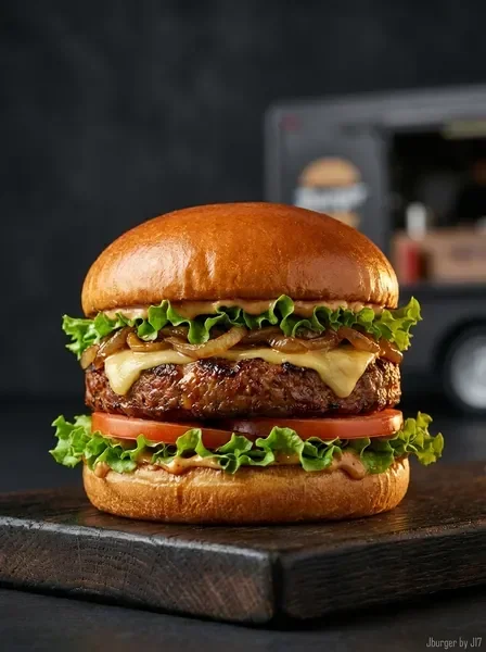 המבורגר טבעוני שף של Jburger — שכבות עשירות ומרהיבות